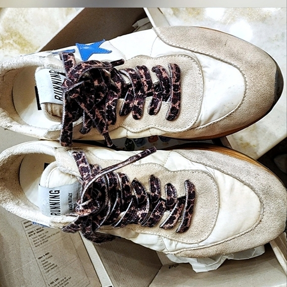 Golden Goose Cream & Blue Running Sole Sneakers - Picture 1 of 9